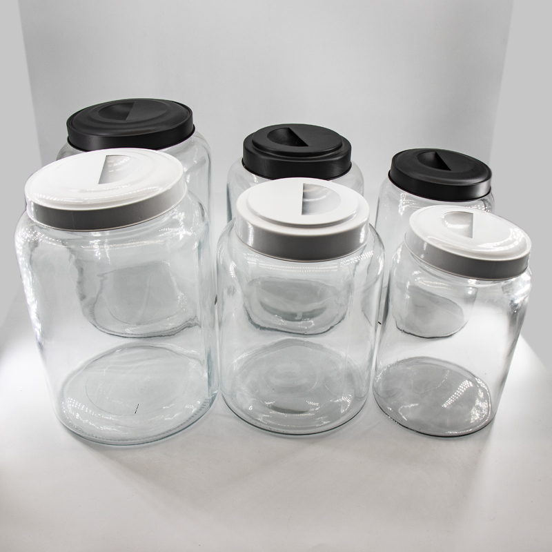 Χονδρικό γυαλί αποθήκευσης γυαλιού αποθήκευσης βάζα που με μεταλλικά καπάκια για κουζίνα